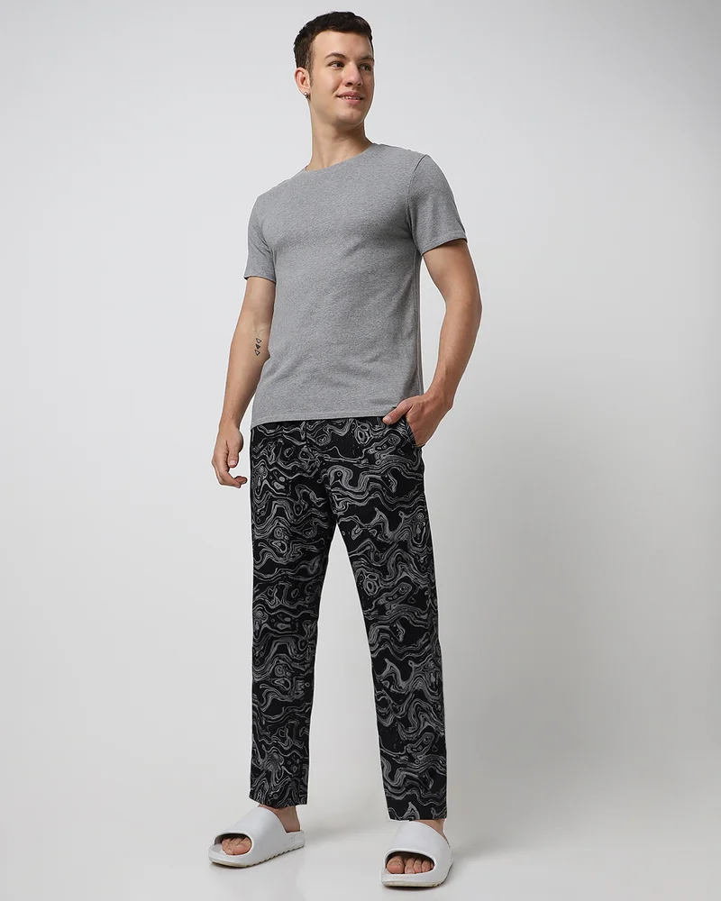 bewakoof  Men's Black All Over Printed Pyjamas  | Best Price UAE